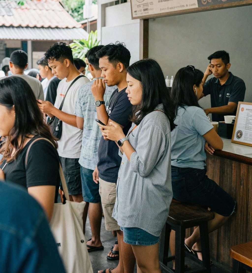 Antrean panjang di depan kasir saat jam ramai